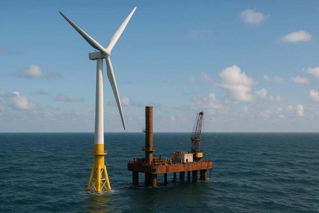 Offshore wind turbine construction rendering