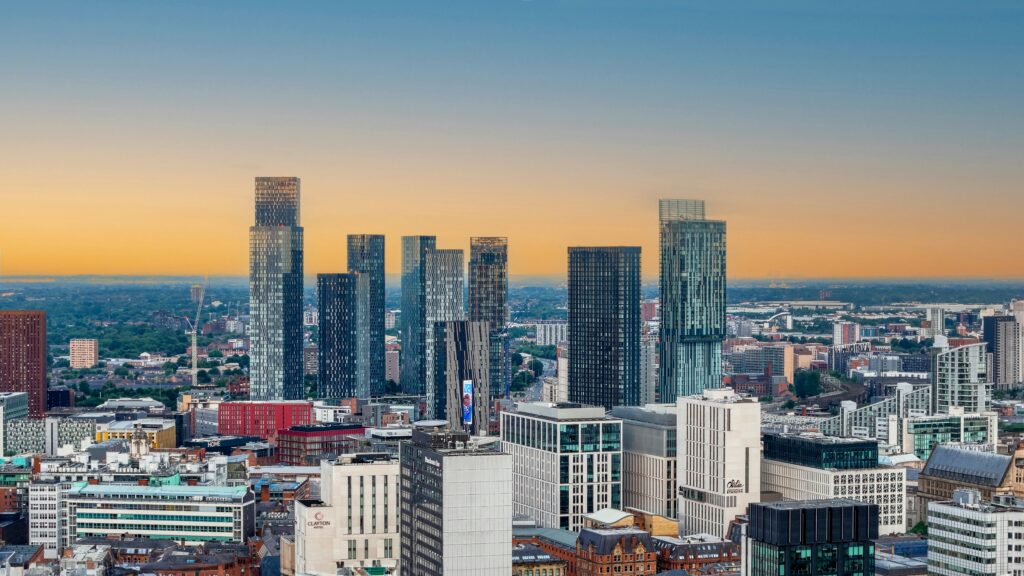 Photograph of skyline view of Manchester, UK 